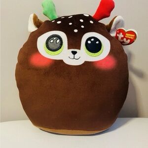 Ty Brown Deer Plush with Red and Green Antlers 8in